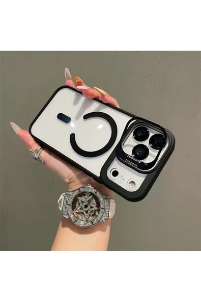corcishop iPhone 17 Pro Standlı Mika Magsafe Hassas Buton Tuş Tasarım Kılıf + Kamera Lens Cam Hediyeli Set ürün görseli 1