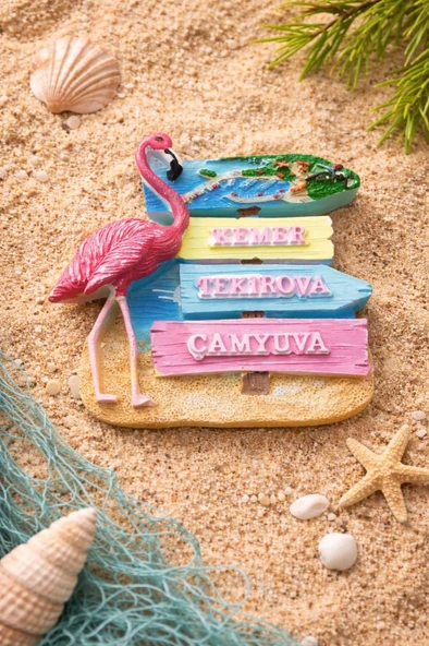 Flamingo Buzdolabı Magneti 8x8 cm – Dekoratif Turistik Hatıra – Kemer Tekirova Çamyuva ürün görseli 1