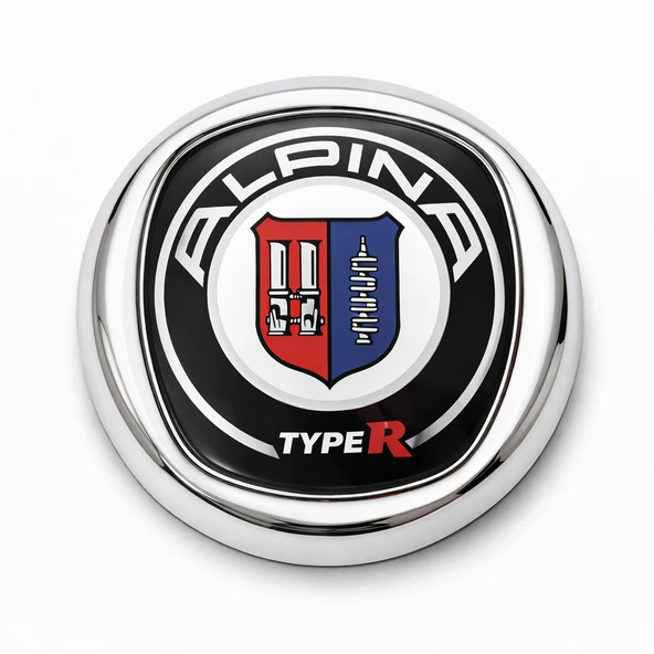 Alpina Type R 8x8 cm 3D Metal Oto Amblem Krom Çerçeveli Panjur Bagaj Arması Universal Logo ürün görseli 1