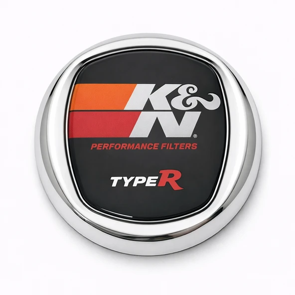 K&N Performance Type R 8x8 cm 3D Metal Oto Amblem Krom Çerçeveli Universal Araç Logosu ürün görseli 1