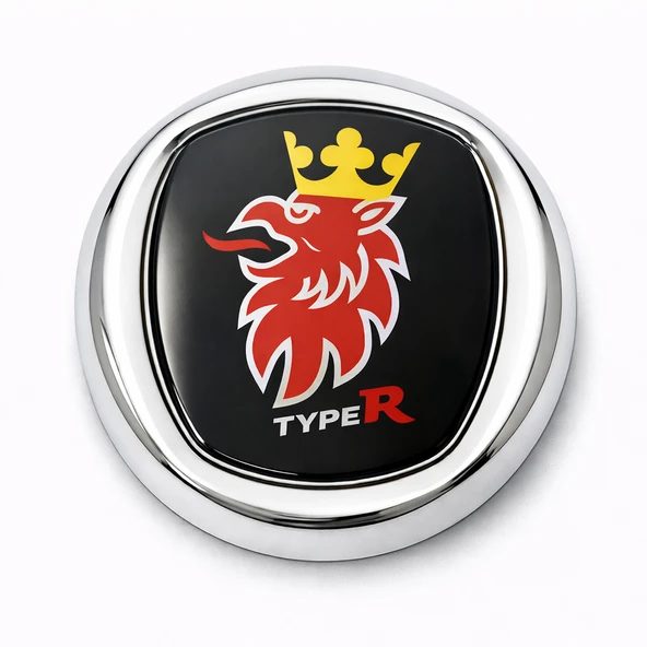 Type R Geyik Logolu 8x8 cm 3D Metal Oto Amblem Krom Çerçeveli Universal Araç Arması ürün görseli 1