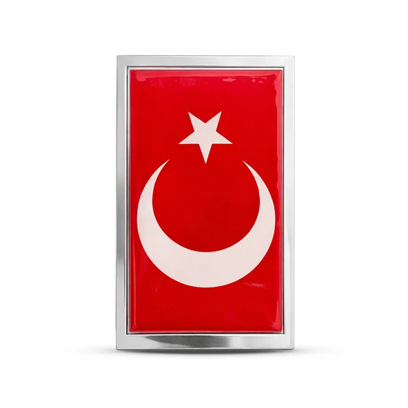Türk Bayraklı Dikdörtgen 3D Metal Araç Amblemi 7x4 cm Krom Çerçeveli Oto Panjur Bagaj Arması Çift Taraflı Bantlı Universal ürün görseli 1