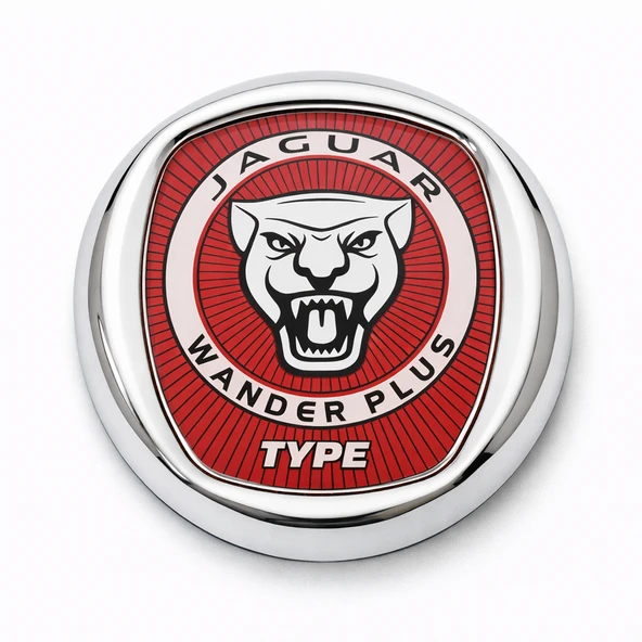 Jaguar Wander Plus Type 8x8 cm 3D Metal Oto Amblem Kırmızı Zemin Krom Çerçeveli Universal Arma ürün görseli 1