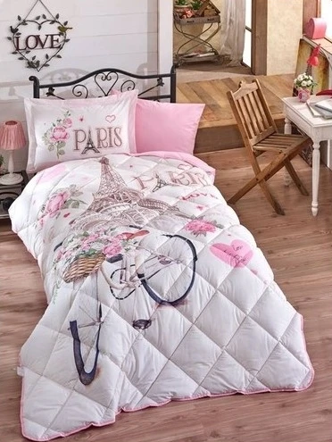 Clasy %100 Pamuk Tek Kişilik Uyku Seti Paris Love Pembe ürün görseli 1