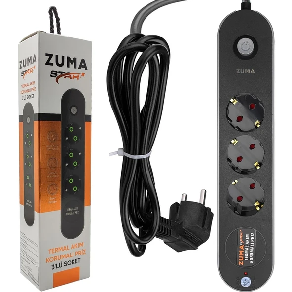 ZUMA ZP-302 3lü Akım Korumalı Priz 2 Metre Anahtarlı ürün görseli 1