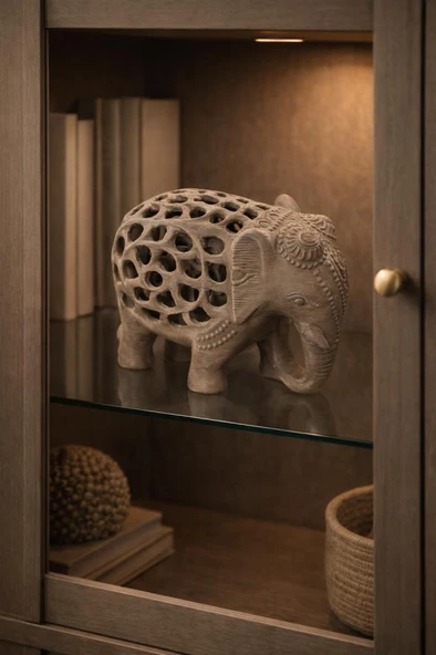 Dekoratif Fil Biblo 10x12 cm Kafes Detaylı İçinde Küçük Fil Figürlü Plastik Otantik Masaüstü Vitrin Süsü ürün görseli 1