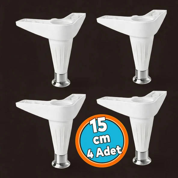 (4 Adet) Ayarlanabilir Kanepe Baza TV Ünitesi Mobilya Ayağı Plastik (Beyaz-Krom) 15 CM ürün görseli 1