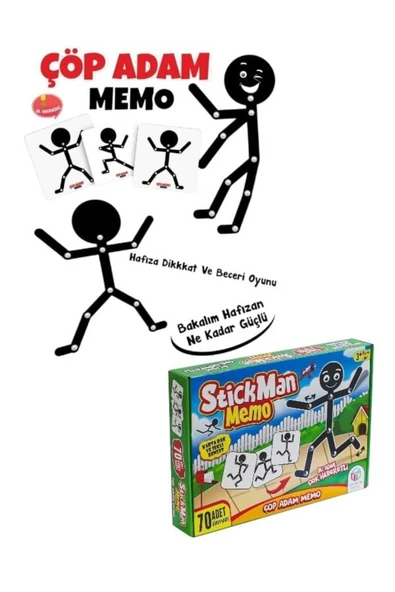 Stickman - Çöp Adam Memo - Çocuk Kutu Oyunu Hafıza Geliştiren Görsel Algı Oyunu ürün görseli 1