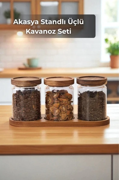 Mien Akasya Kapaklı 3 Lü Cam Kavanoz Seti 0125 ürün görseli 1