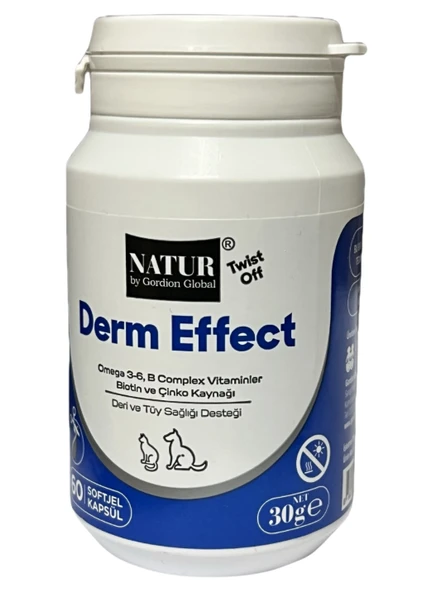 Natur Derm Effect 60 Soft Jel Kedi/Köpek Deri ve Tüy Desteği (Omega 3-6, Çinko) ürün görseli 1