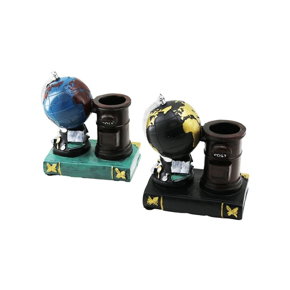 DÜNYA - KİTAP VİNTAGE DEKORATİF BİBLO - KALEMLİK RENKLİ 15X13.5X8CM REÇİNE ürün görseli 1