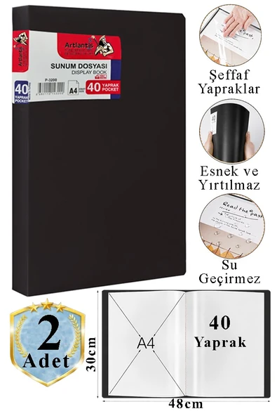 Siyah Sunum Dosyası 40 lı 2 Adet Poşet Dosyalı Katalog Dosyası 40 Poşetli Kendinden Dosya Plastik Kapaklı ürün görseli 1