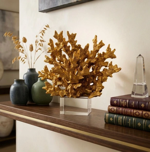 Dekoratif Kristal Kaideli Mercan Biblo Bronz - Resim 3
