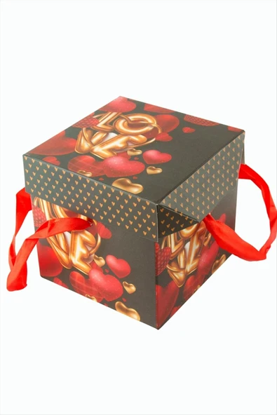 Love Yazılı Simli Kare Hediyelik Kutu 22 cm ürün görseli 1