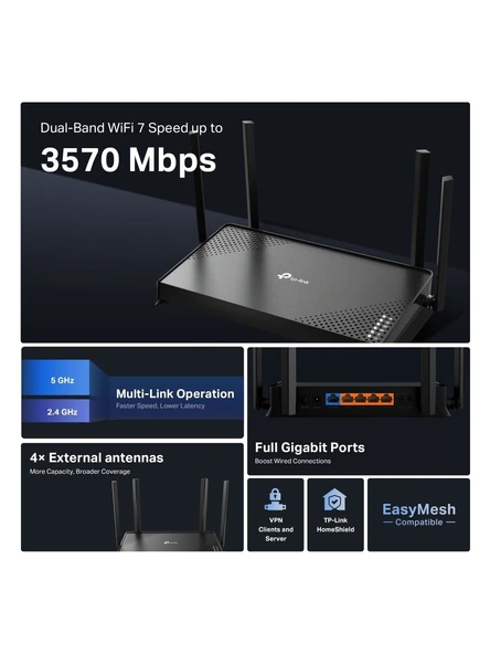 TP-Link Archer BE220 4 Port 3600 Mbps Router - Resim 2