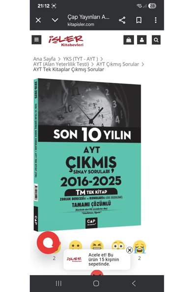 Çap Yayınları AYT TM Tek Kitap Son 10 Yılın Çıkmış Soruları 2016 2025 ürün görseli 1