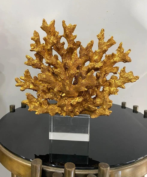 Dekoratif Kristal Kaideli Mercan Biblo Bronz - Resim 4
