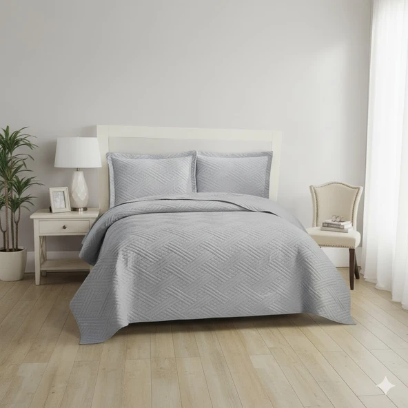 WASHED ÇİFT KİŞİLİK YATAK ÖRTÜSÜ MOZAİK GRİ ürün görseli 1