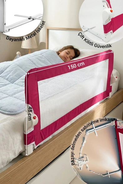 Wellgro Littles 150*48 cm Pembe Yatak Bariyeri, Çocuk Yatak Korkuluğu ürün görseli 1