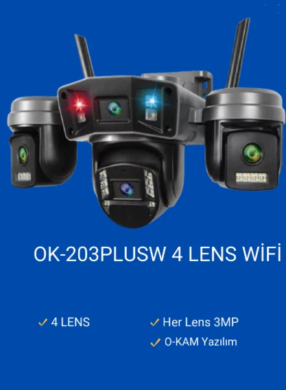 O-kam 4 Kameralı GÜVENLİK KAMERASI OK-203PLUSW 4 LENS Wifi Kablosuz internet ile Çalışan GECE GÖRÜŞLÜ ürün görseli 1