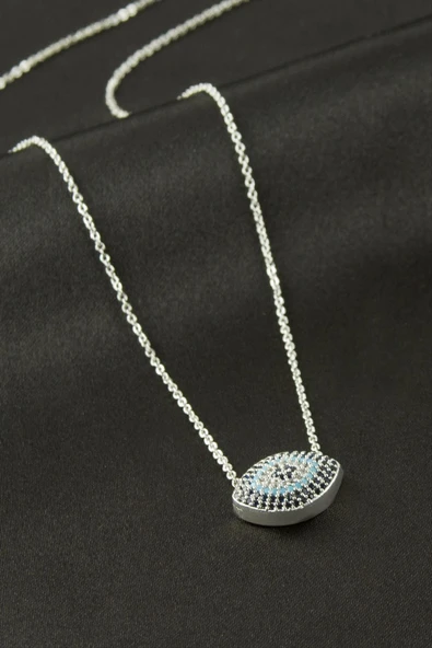 Oval Zirkon Taşlı Kolye - Resim 2