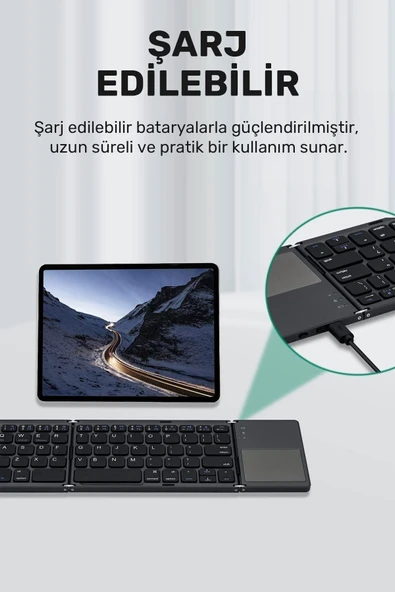 Plentiful Katlanabilir Bluetooth Type-c Klavye Türkçe Q Android / Ios siyah - Resim 6