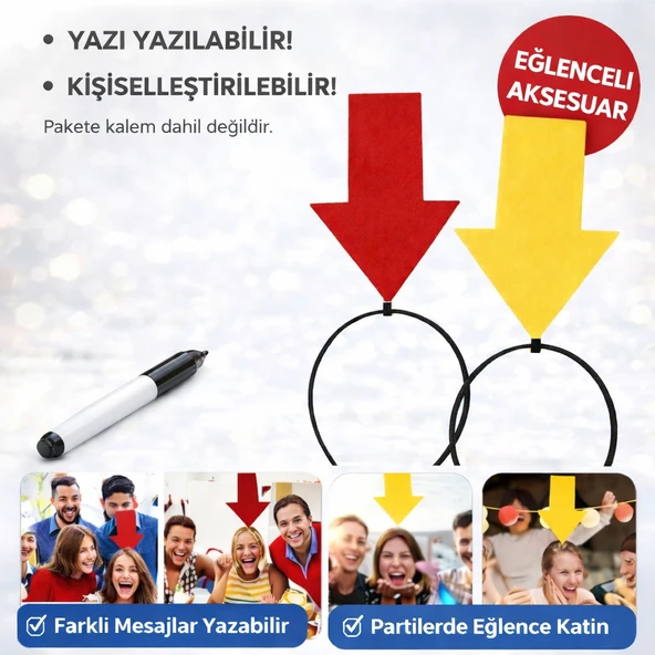 Kişiselleştirilebilir Ok İşaretli Mesaj Tacı (2’li Set Sarı-Kırmızı) ürün görseli 1