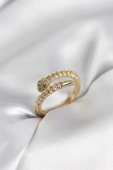 Yılan Model Gold Renk Zirkon Taşlı Kadın Yüzük - TJ-BYK3989 ürün görseli 1