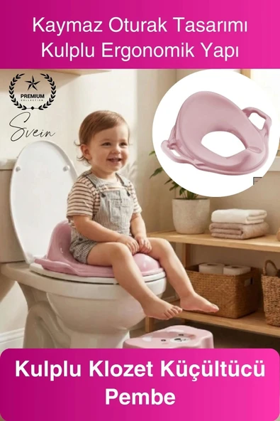 #Klozet Pembe Kulplu Klozet Küçültücü Çocuk Adaptörü Tuvalet Eğitimi İçin Kaymaz Oturağı Küçültücü ürün görseli 1