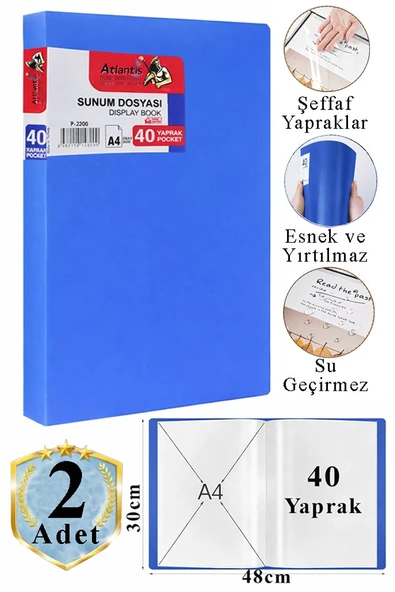 Mavi Sunum Dosyası 40 lı 2 Adet Poşet Dosyalı Katalog Dosyası 40 Poşetli Kendinden Dosya Plastik Kapaklı ürün görseli 1