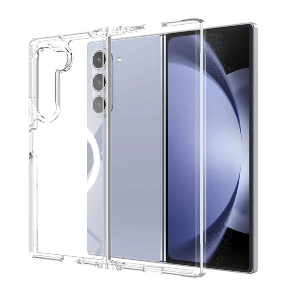 Galaxy Z Fold 6 Kılıf Magsafe Şarj Özellikli Şeffaf Sert PC Embos Kapak ürün görseli 1