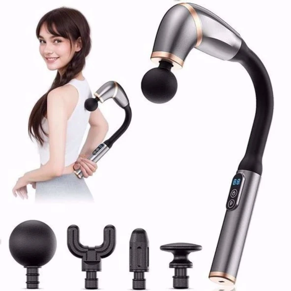 4 Farklı Başlıklı Uzun Saplı Derin Doku Masaj Tabancası, Boyun, Omuz ve Sırt için Ergonomik Saplı Çoklu Masaj Modlu Taşınabilir Masaj Aleti ürün görseli 1