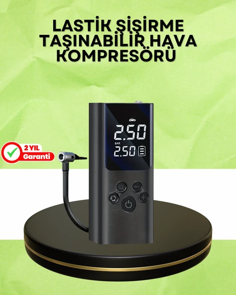USB Şarjlı Taşınabilir Hava Kompresörü Dijital Ekranlı ürün görseli 1