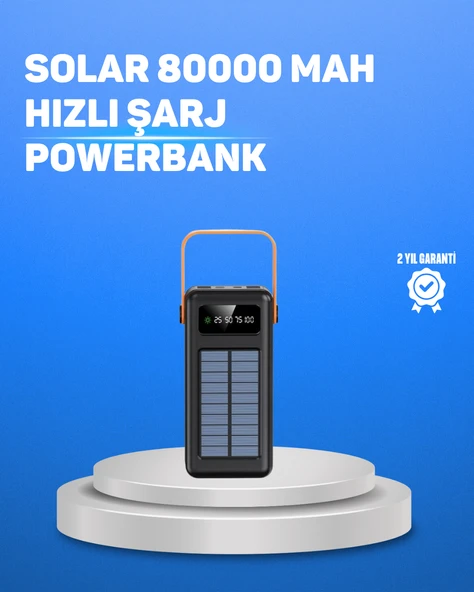 80000 mAh Yüksek Kapasiteli Powerbank Göstergeli Solar Şarj Cihazı ürün görseli 1