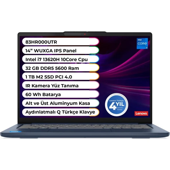 Ideapad Slim 5 14IRH10 Intel Core I7 13620H 32 GB 1 Tb SSD Freedos 14 Inç IPS 83HR000UTR ürün görseli 1