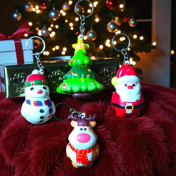 YÜKSEK KALİTE 4 ADET MİNİ SUKUŞİ ANAHTARLIK NOEL BABA YILBAŞI AĞACI KARDAN ADAM GEYİK  NOEL HEDİYESİ ürün görseli 1