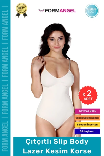 #Korse Lazer Kesim Seamless İz Göstermeyen Toparlayıcı Kaymayan Çıtçıtlı Slip Body Korse - 2 Adet ürün görseli 1