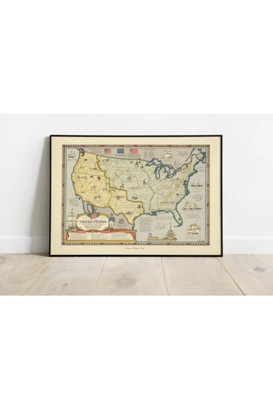 Pegziz Amerika Haritası Sanatsal Duvar Dekorasyon Poster 60x90cm. ürün görseli 1