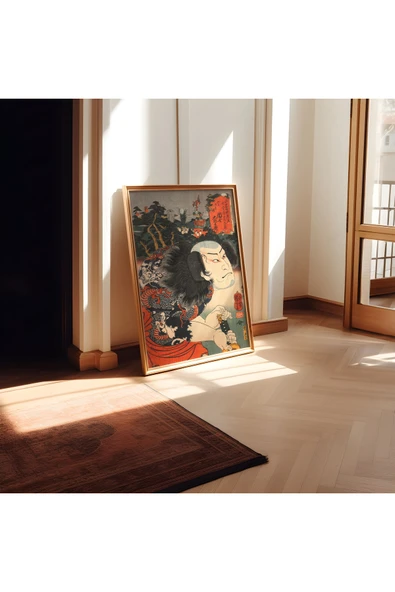 Pegziz Japon Gravür Sanatı Dekoratif Poster 60x90cm. ürün görseli 1