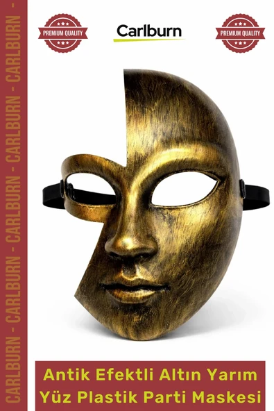 #Maske Gizemli Metalik Gold Eskitme Eğlence Antik Efektli Altın Yarım Yüz Plastik Parti Maskesi ürün görseli 1