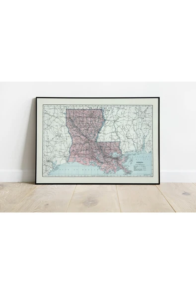 Pegziz Louisiana 1948 Haritası Sanatsal Duvar Dekorasyon Poster 60x90cm. ürün görseli 1