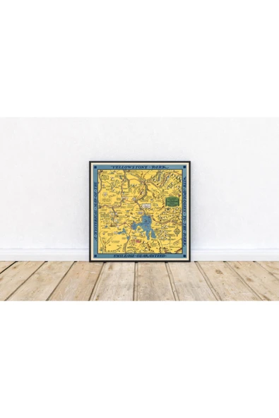 Pegziz Amerika Yellowstone Ulusal Parkı Haritası Sanatsal Duvar Dekorasyon Poster 60x60cm. ürün görseli 1