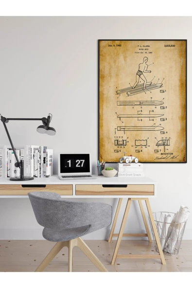 Pegziz Dekoratif Sanatsal Su Kayağı Patent Posteri 60x90cm. ürün görseli 1