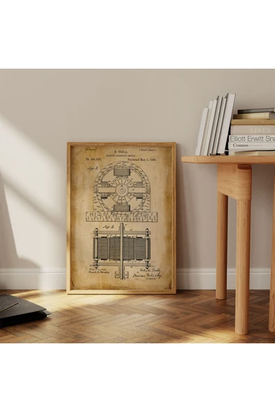 Pegziz Dekoratif Sanatsal Elektro Manyetik Motor Patent Posteri 50x70cm. ürün görseli 1