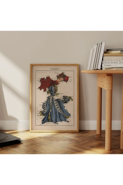 Pegziz Tarihi Almanya Haritası Retro Duvar Dekorasyon Poster 60x90cm. ürün görseli 1