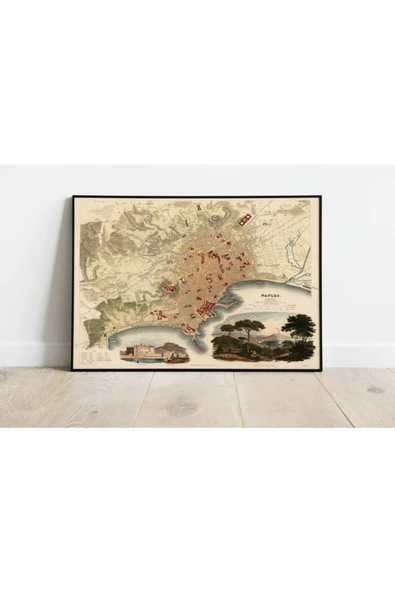 Pegziz Napoli Haritası Sanatsal Duvar Dekorasyon Poster 60x90cm. ürün görseli 1