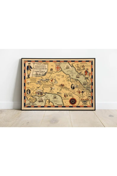 Pegziz Amerika Jamestown Haritası Sanatsal Duvar Dekorasyon Poster 60x90cm. ürün görseli 1