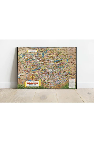 Pegziz Amerika Glacier Ulusal Parkı Haritası Sanatsal Duvar Dekorasyon Poster 60x90cm. ürün görseli 1