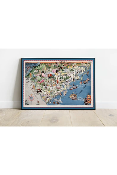 Pegziz Kuzey Ve Güney Karolina Eyaleti 1932 Haritası Sanatsal Duvar Dekorasyon Poster 60x90cm. ürün görseli 1