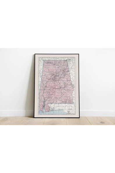 Pegziz Alabama 1948 Haritası Sanatsal Duvar Dekorasyon Poster 60x90cm. ürün görseli 1